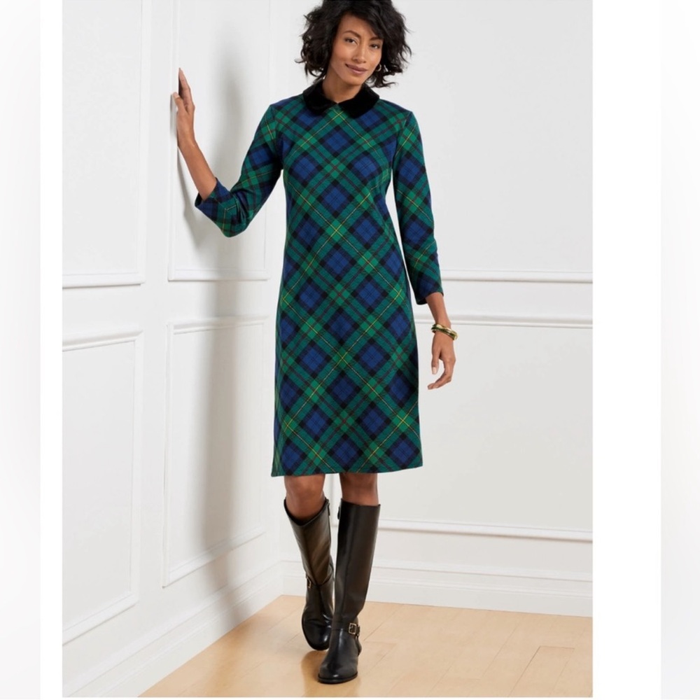 Talbots Plaid Green and Blue Women's Dress with collar size L
